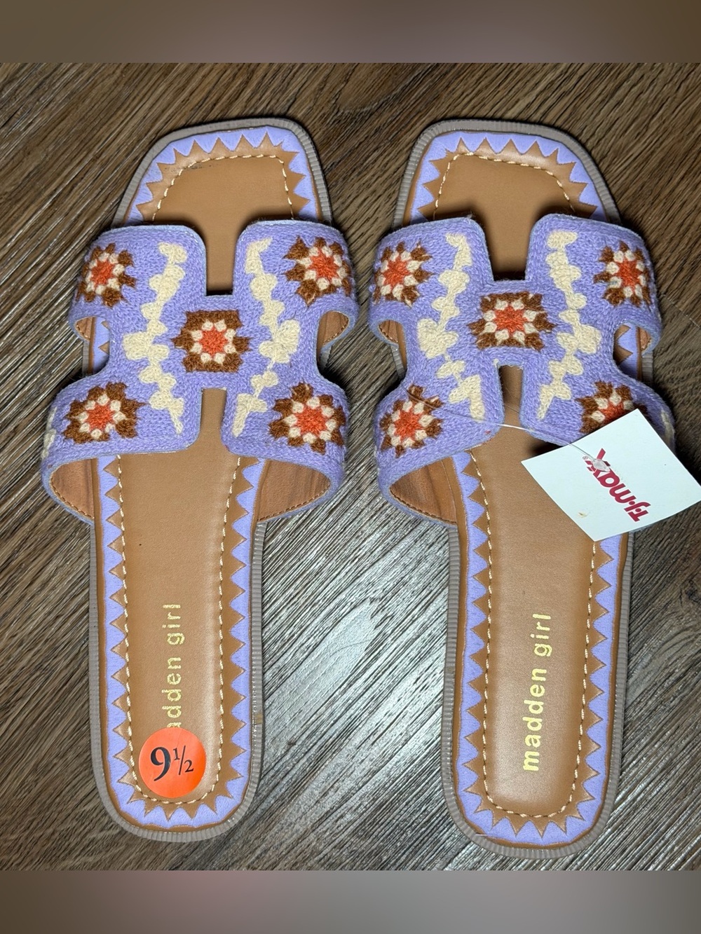 Madden Girl Lavender Embroidered Slide Sandals - Lavender/Tan/Cream